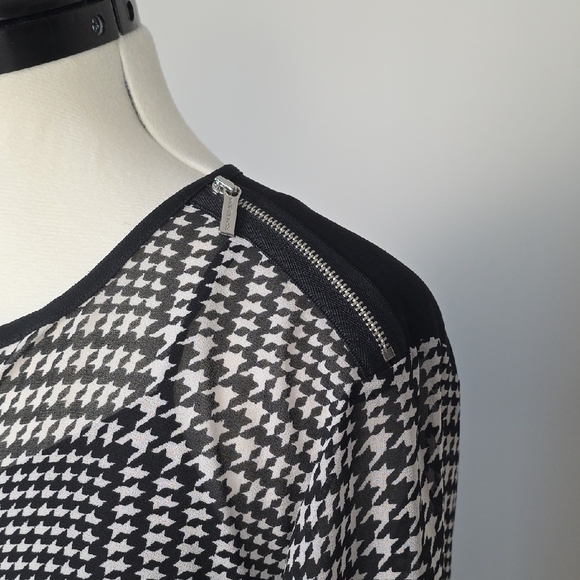 ✨ Michael Michael Kors Black & White Plaid Chiffon Dress with Slip – Size M ✨ - Picture 4 of 12